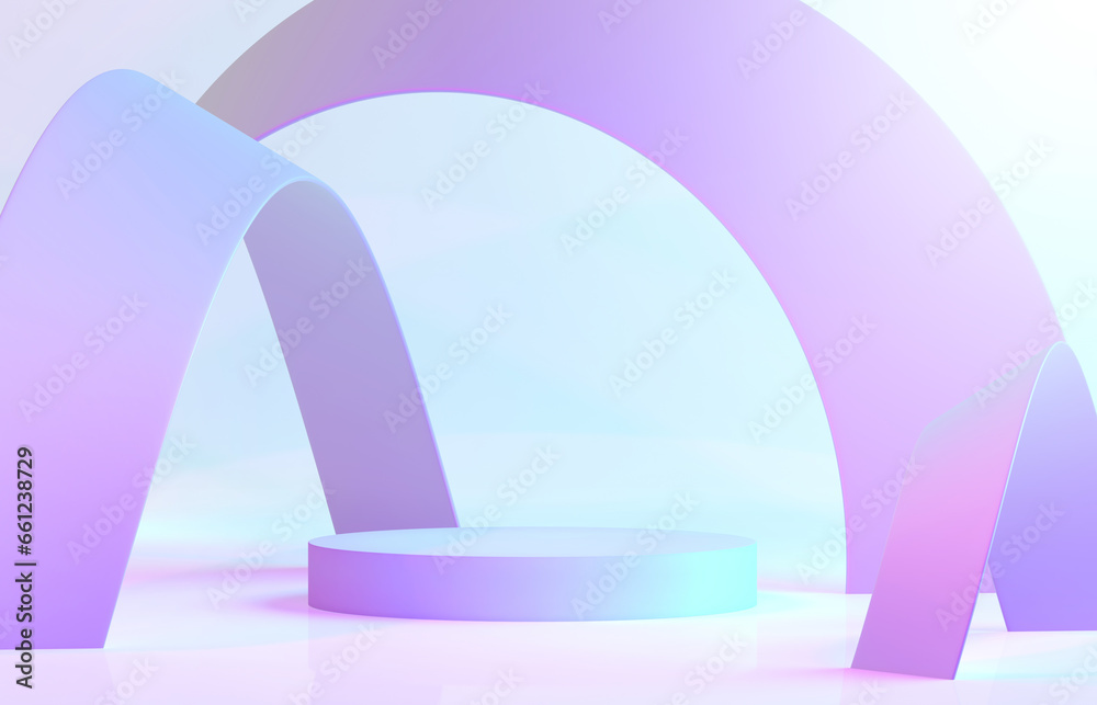 3d illustration of white product podium with holographic lighting.