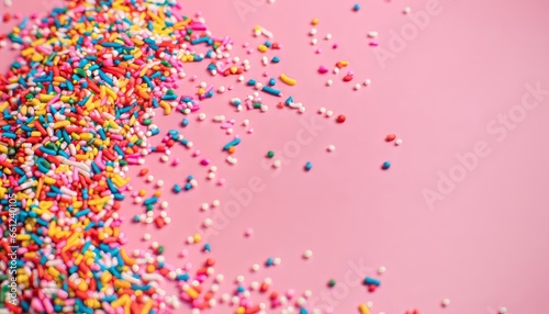Colorful sprinkles over pink background  decoration for cake and bakery