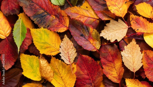 Red and orange autumn leaves background. Colorful background image of fallen autumn leaves perfect for seasonal use