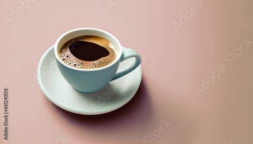 Hot coffee cup on pastel background with copy space