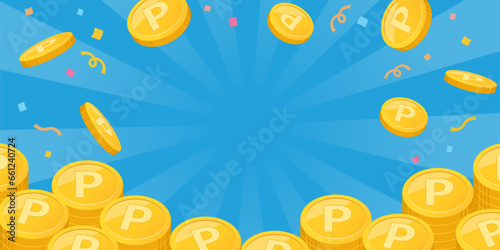 ポイントコインとサンバーストの背景イメージ（2：1）_ベクターイラスト