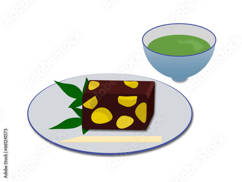 栗羊かんとお茶