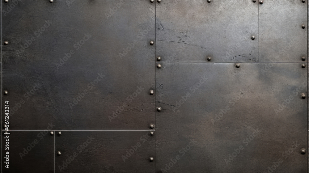 Wall made of old steel plates - obrazy, fototapety, plakaty 