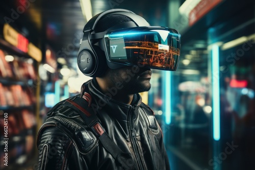 person wearing virtual reality helmet and goggles