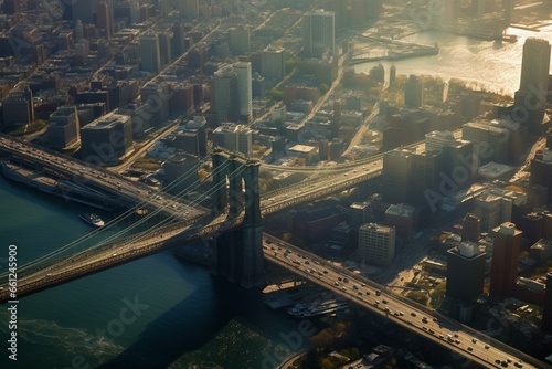 Aerial view of Brooklyn Bridge. Generative AI