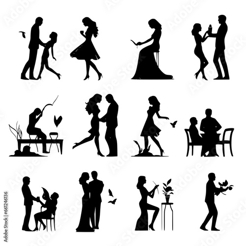 Silhouette Illustrations of Love and Kisses: A Romantic Collection, editable vector 