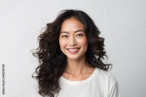 Portrait of a Asian woman standing and looking at the camera. Face of healthy woman  Lifestyle portrait photography.