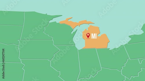 Mapa de los Estados Unidos de América con división política resaltando el estado de Michigan photo