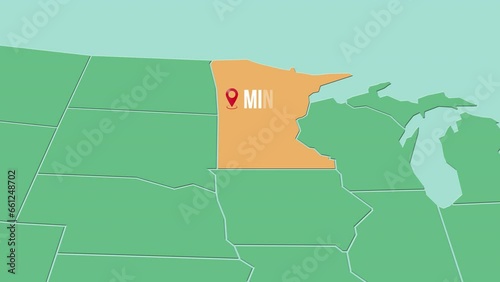 Mapa de los Estados Unidos de América con división política resaltando el estado de Minnesota photo