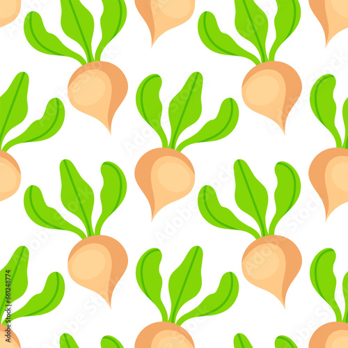 Cartoon sugar beet pattern on white background. Seamless background from white beats.