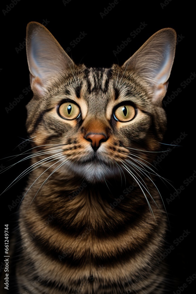 Beautiful brown cat on a black background.
