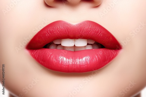 Photorealistic female lips with red lipstick