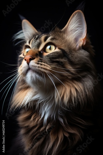 Beautiful brown cat on a black background.
