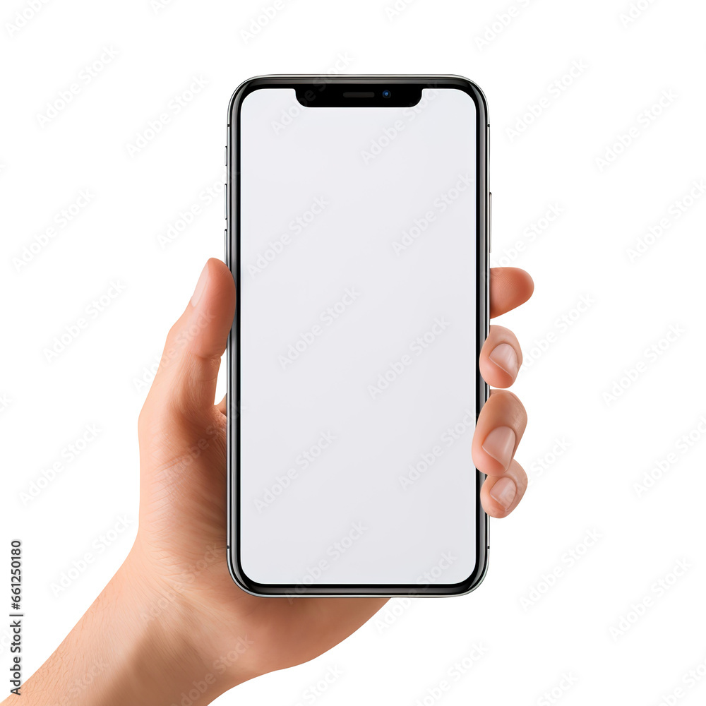 hand holding smartphone for Mockup template isolated on transparent ...