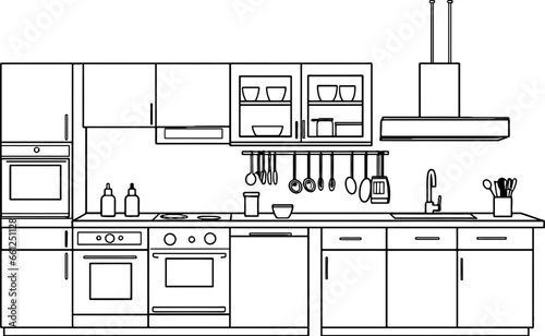 Modern kitchen sketch drawing
