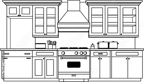 Modern kitchen sketch drawing