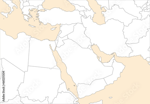 中東地域の白地図、明るい色