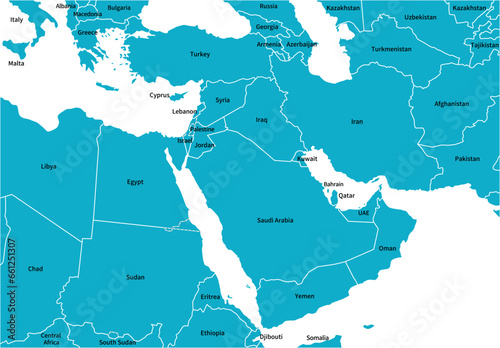 中東地域の地図、英語の国名入り photo