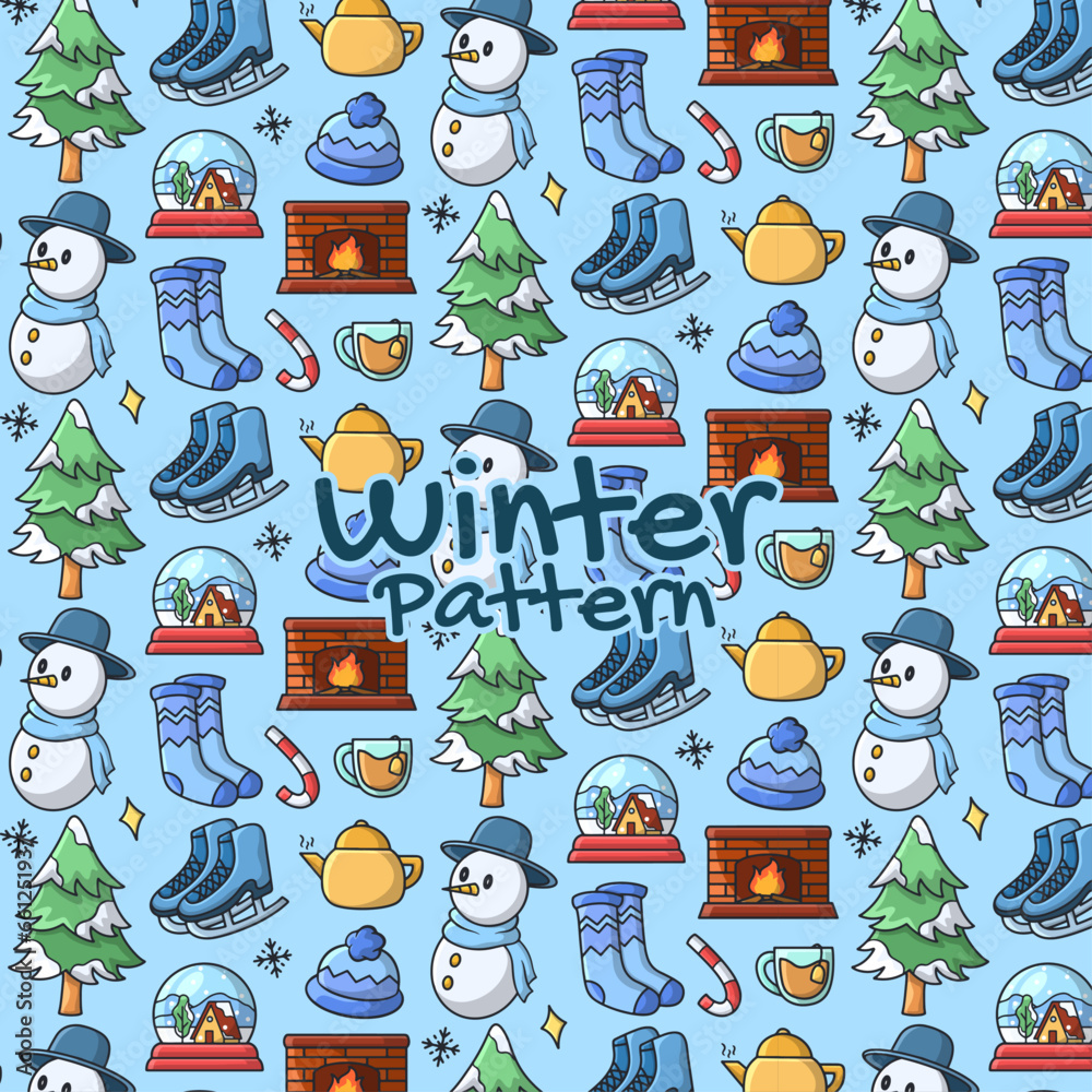 Colorful Winter Icon Illustration Background Seamless Pattern