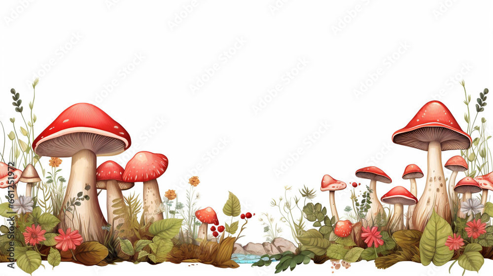 Nice Hand Drawn Different Mushrooms Border Nice Hand Drawn Different Mushrooms Border