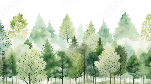 Watercolor seamless forrest pattern.  photo