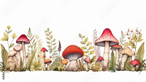 Good Hand Drawn Different Mushrooms Border