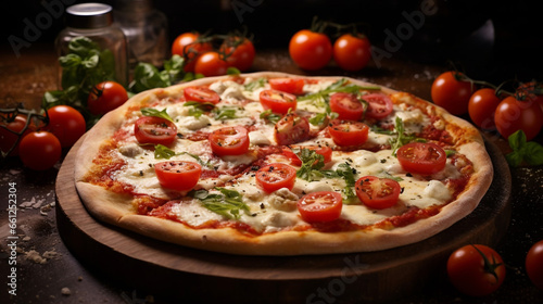 Amazing Tasty Vegetarian Pizza with Cherry Tomatoes Mozzarella
