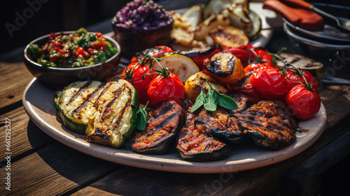 Good Vegetarian barbecue grilled dishes on timber table