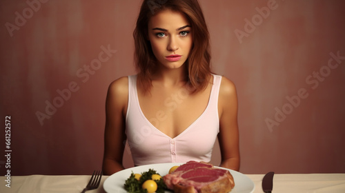 Vegetarian Nutrition Beautiful Woman Refuses To Eat