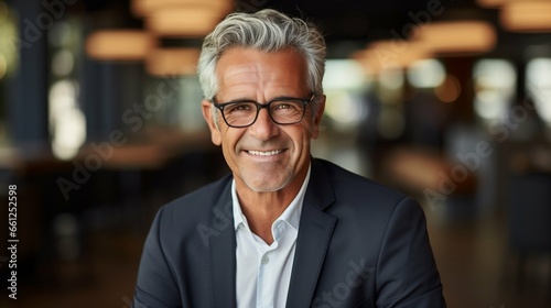 Portrait of happy mature businessman wearing spectacles and looking at camera 