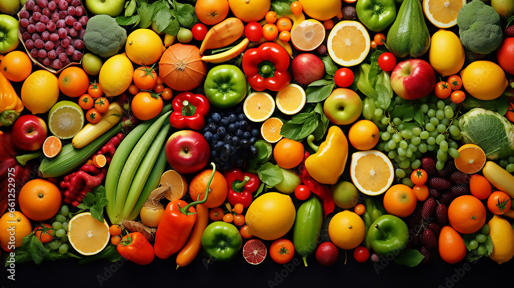 Different Fresh fruits and vegetables healthy food background