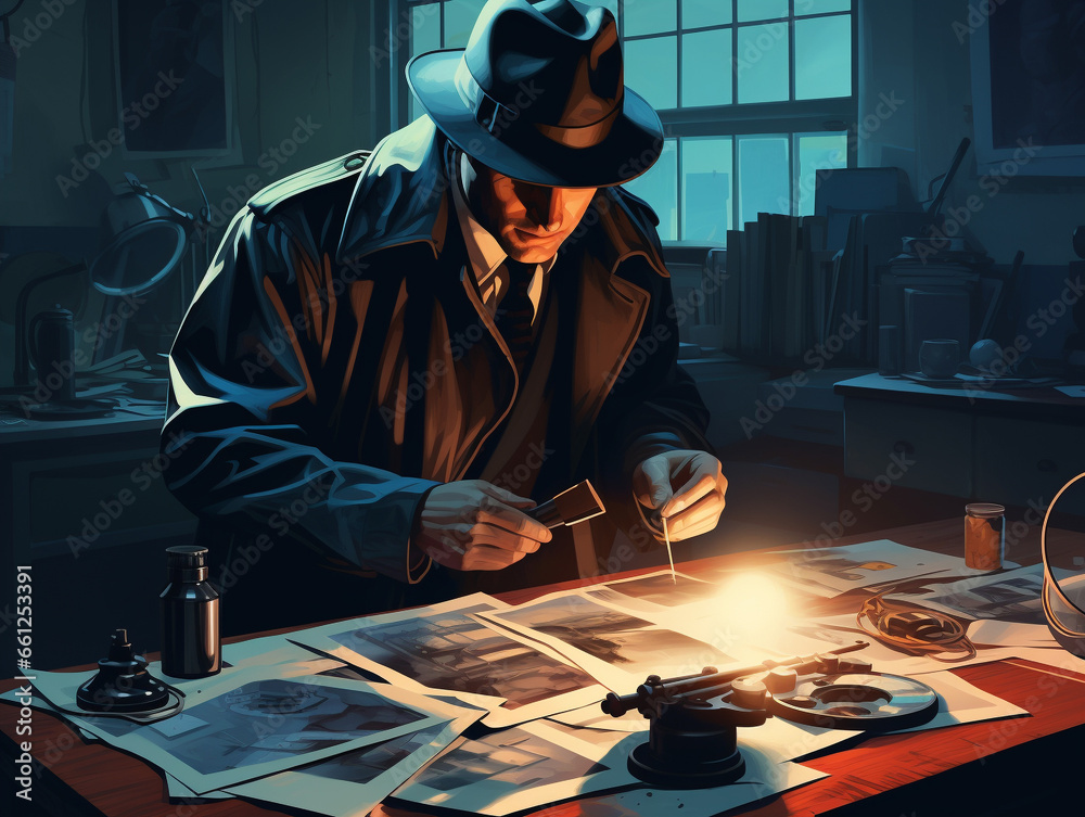 An Illustration of a Detective Using 3D Printed Forensic Tools