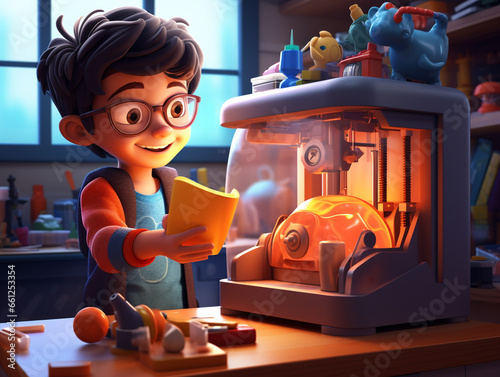 An Illustration of a Child Using a 3D Printer to Make a Toy