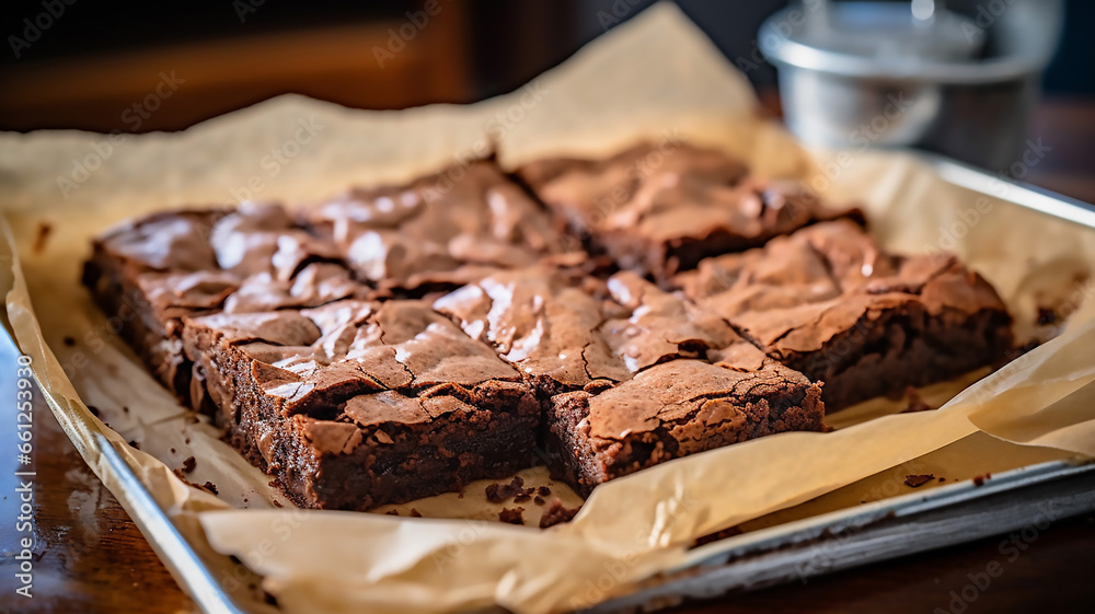Nice Freshly baked homemade brownies on a parchment paper Nice Freshly baked homemade brownies on a parchment paper