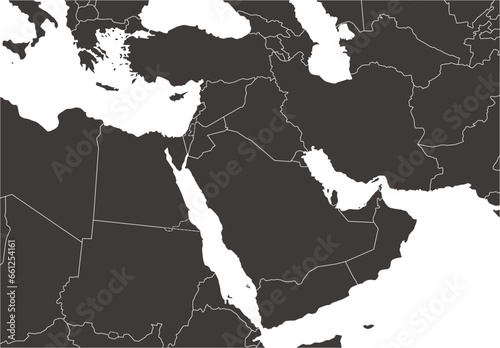 中東地域の地図、モノクロ