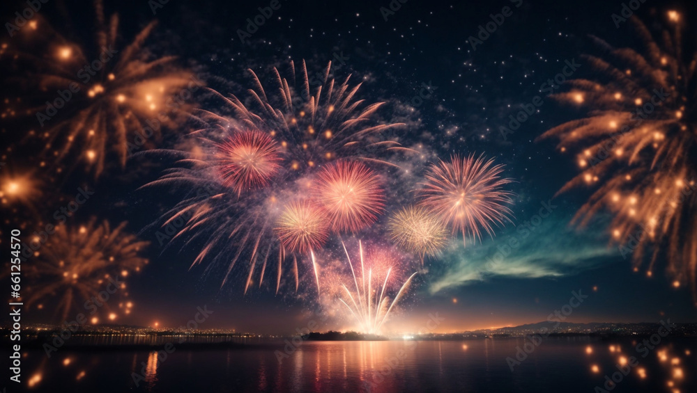 Fireworks Party Bright Night Sky Background Fireworks Party Bright Night Sky Background