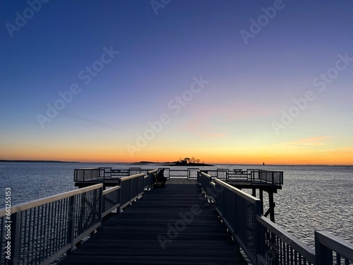 Sunrise on the pier, Long Island Sound, Norwalk, CT