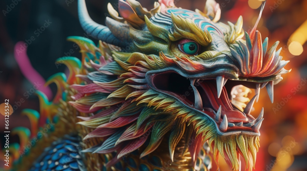 a Chinese dragon harnessing multicolored chi in 3D.Generative AI