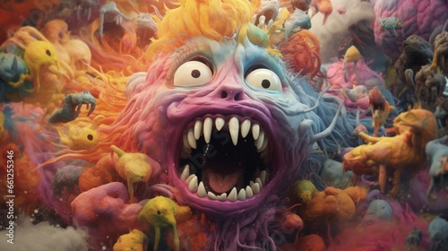 a cartoony monster head in a lot of colors with monst.Generative AI