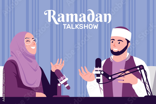 People recording islamic podcast illustration