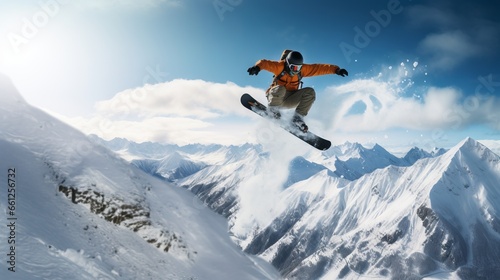 Extreme High Flying Big Air Snowboarder Jump