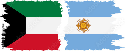 Argentina and Kuwait grunge flags connection vector