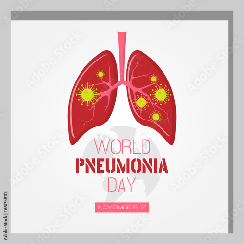 World Pneumonia Day poster with virus infected lungs