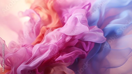 Abstract thin transparent fabric pink pastel colorful flowing delicate and beautiful. soft focus blurred background. Copy space.