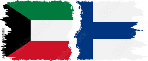 Finland and Kuwait grunge flags connection vector