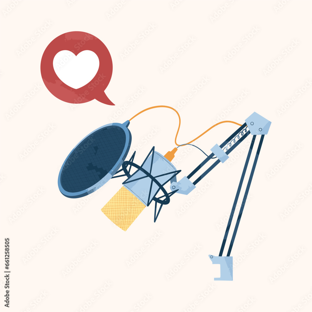 Obraz premium Podcast Audio Recording Vector Illustration