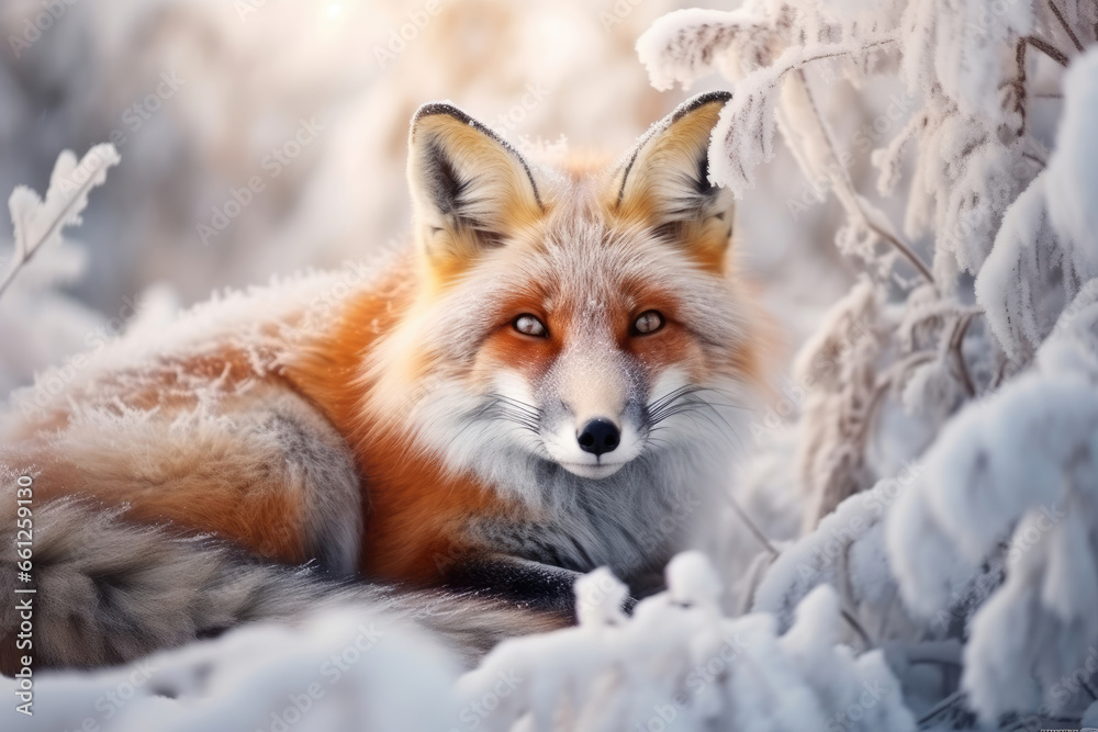 Portrait of a fox in winter forest Portrait of a fox in winter forest