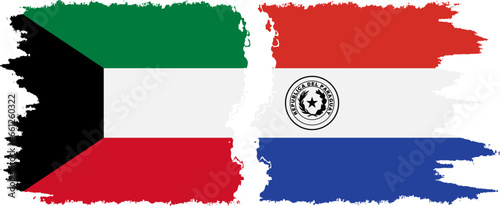 Paraguay and Kuwait grunge flags connection vector