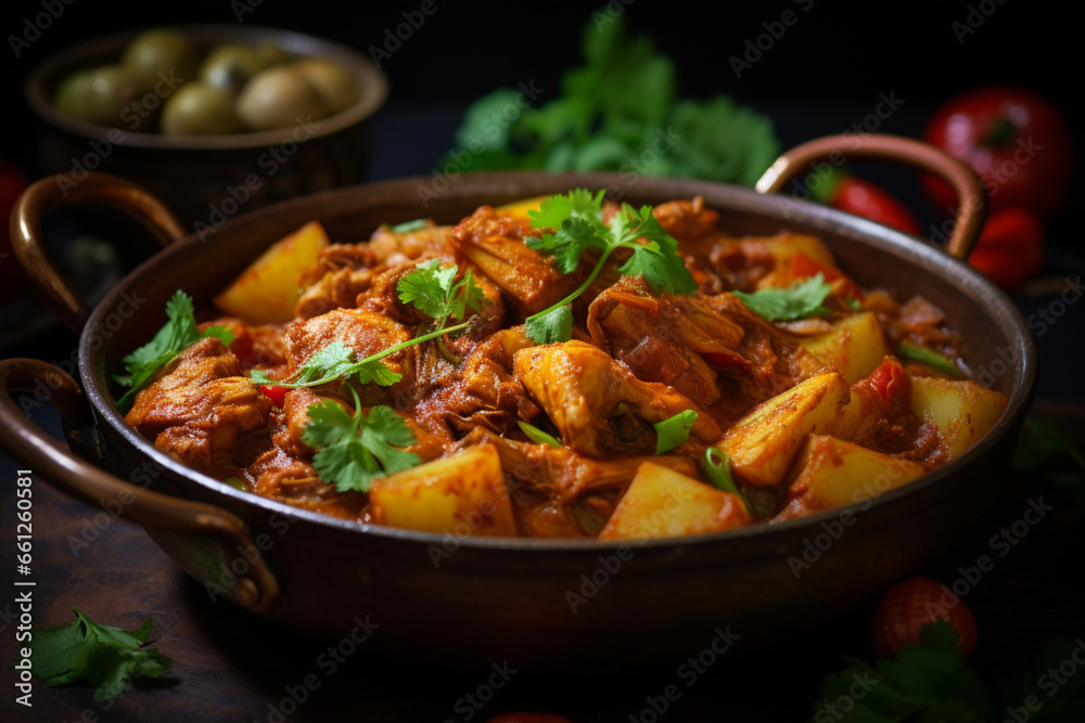 Bengali Chicken Curry with Potatoes Indian food, generative ai