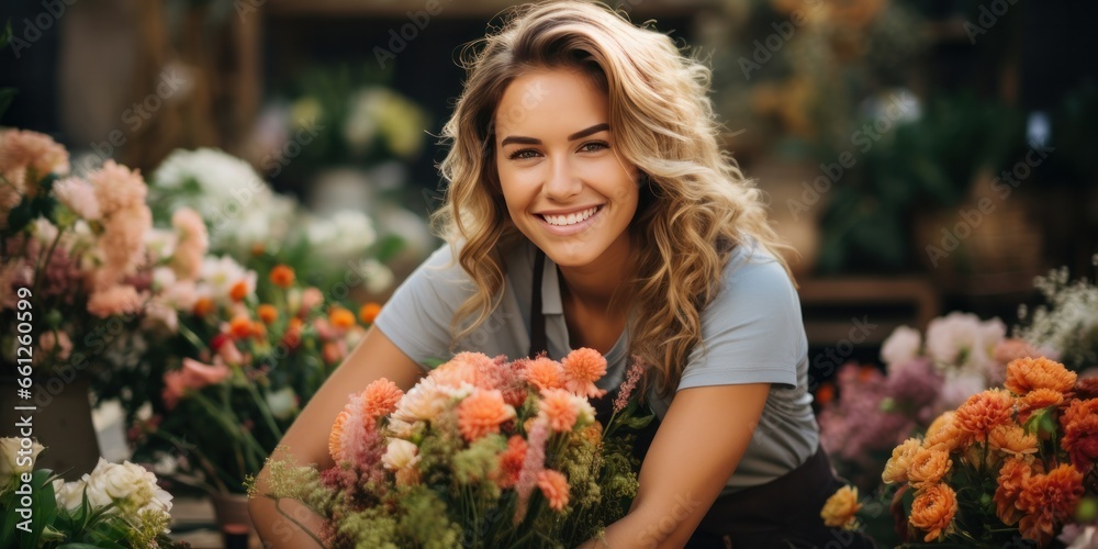 florist posing with flowers, generative AI